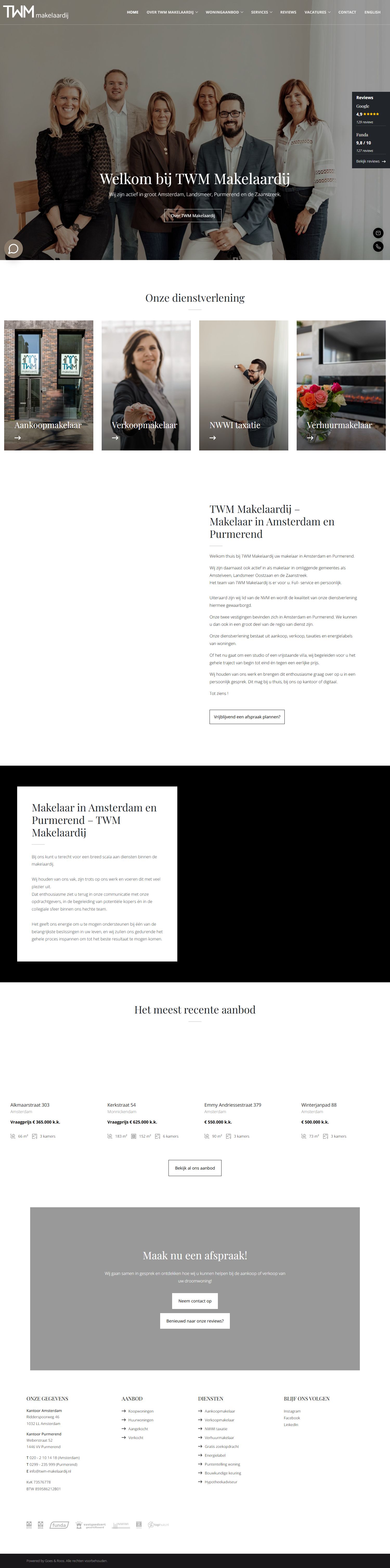 Screenshot van de website van www.twm-makelaardij.nl