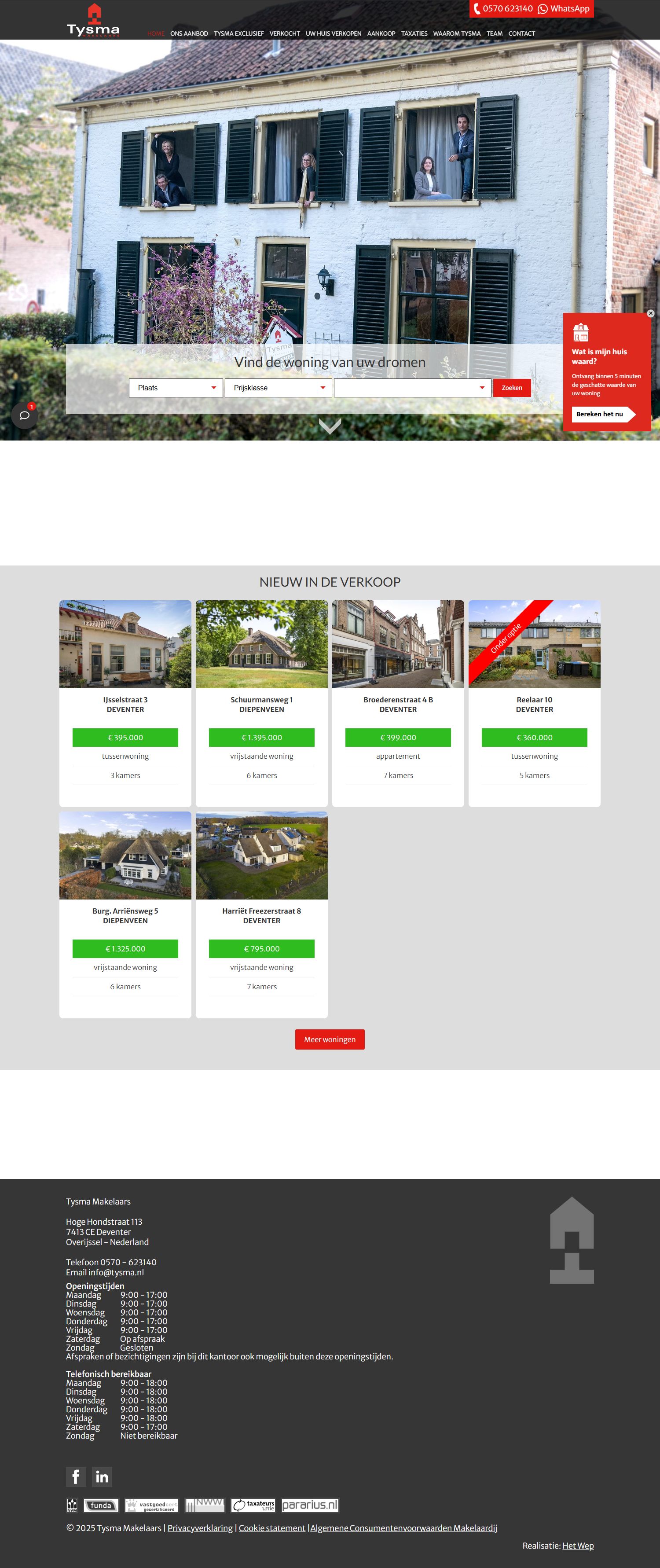 Screenshot van de website van www.tysma.nl