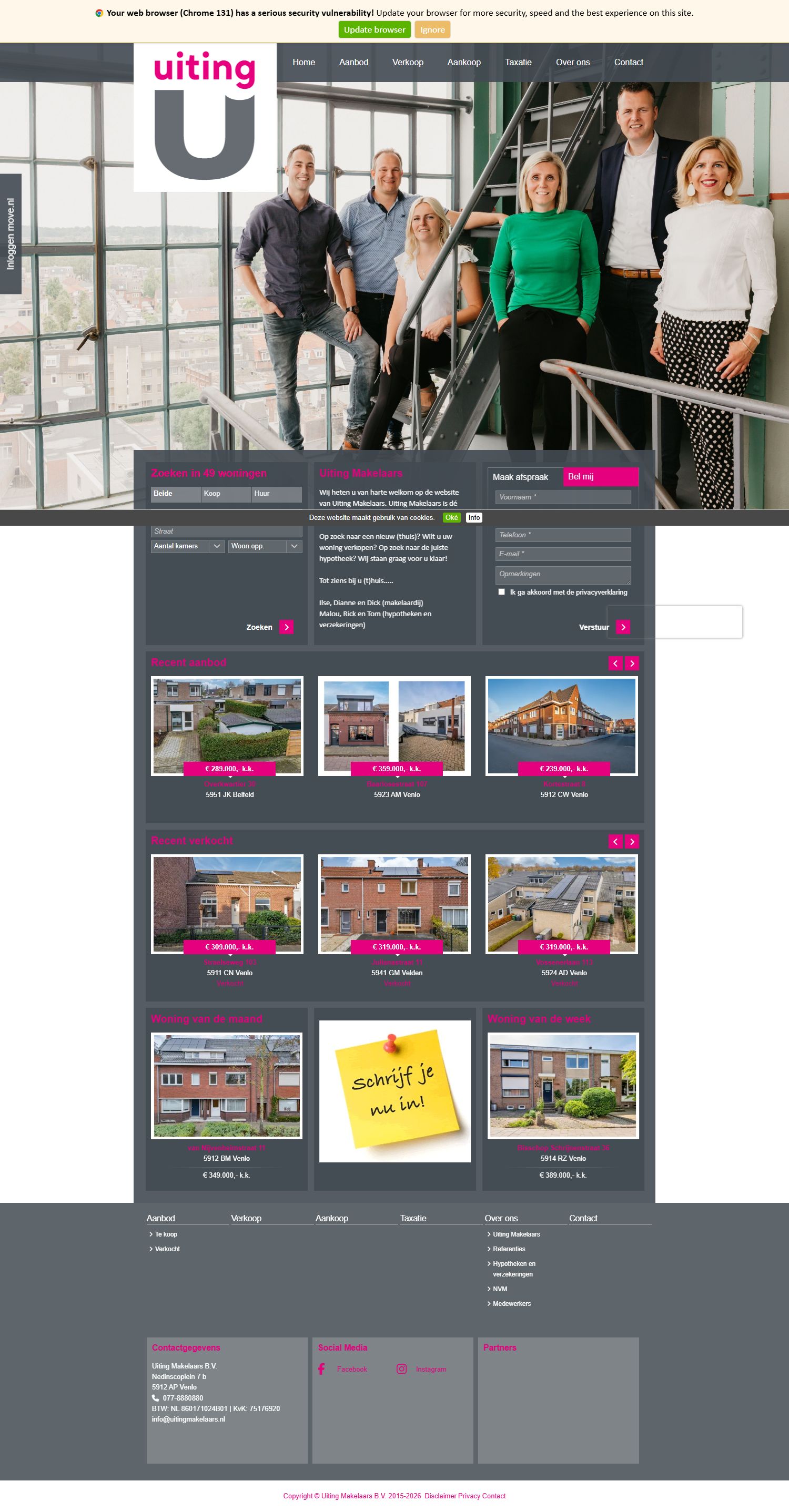 Screenshot van de website van www.uitingmakelaars.nl