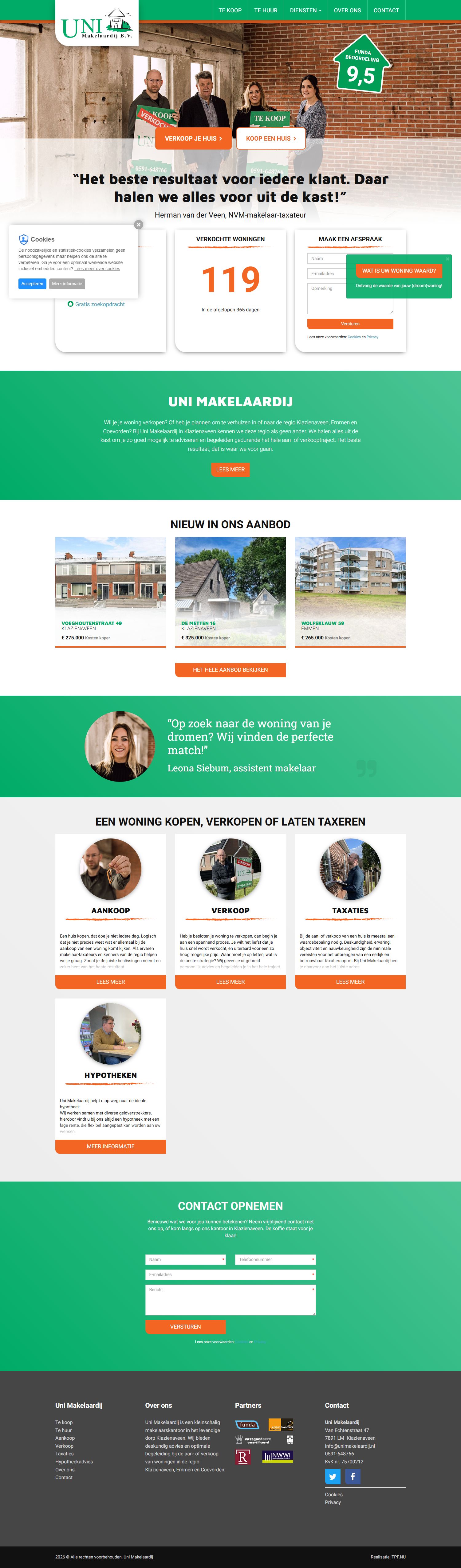 Screenshot van de website van www.unimakelaardij.nl