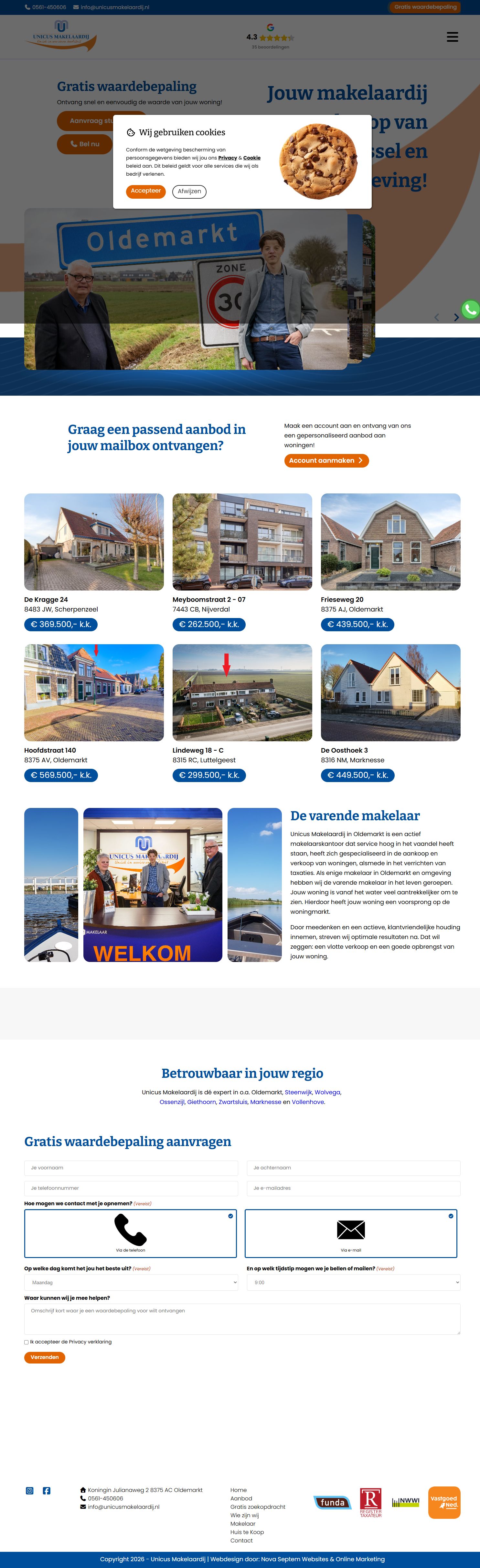Screenshot van de website van www.unicusmakelaardij.nl