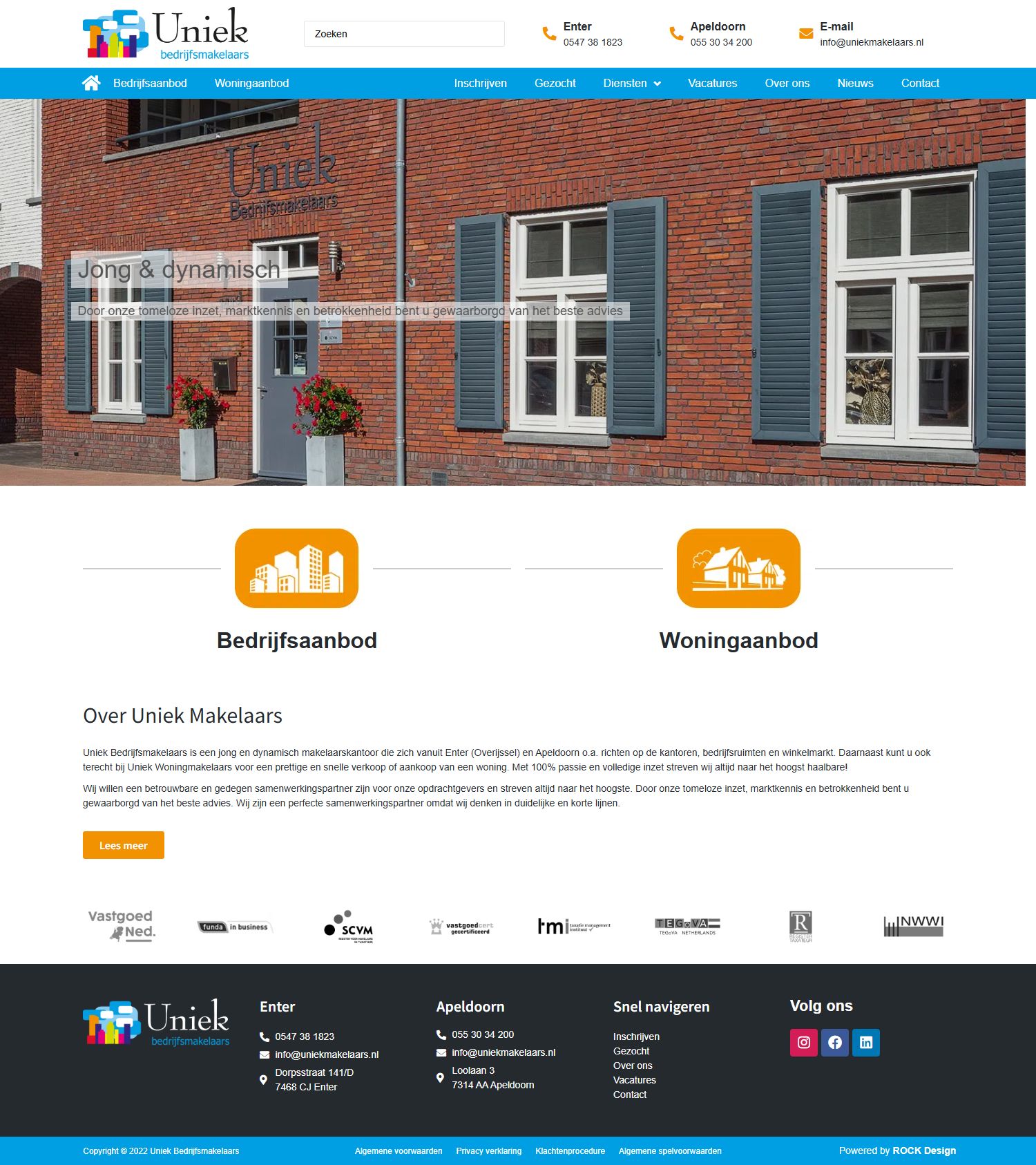Screenshot van de website van www.uniekmakelaars.nl