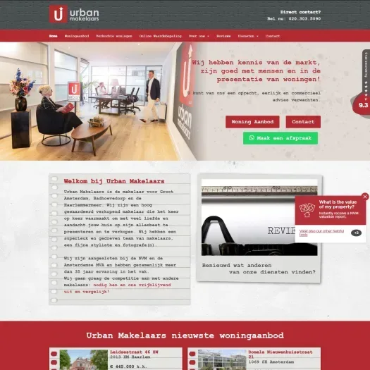 Screenshot van de website van www.urbanmakelaars.nl