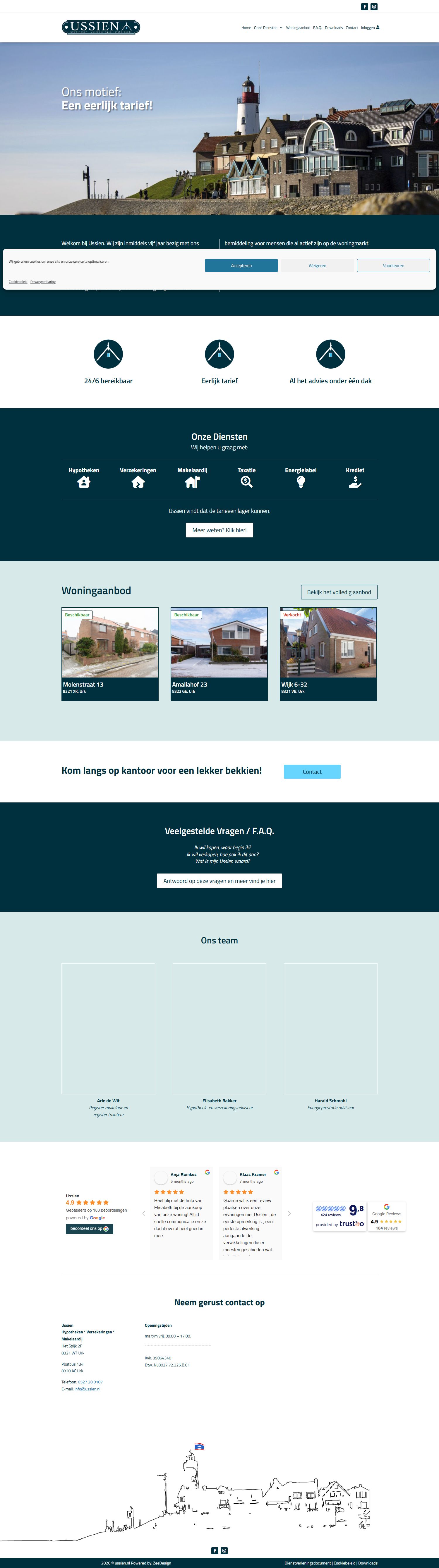 Screenshot van de website van www.ussien.nl