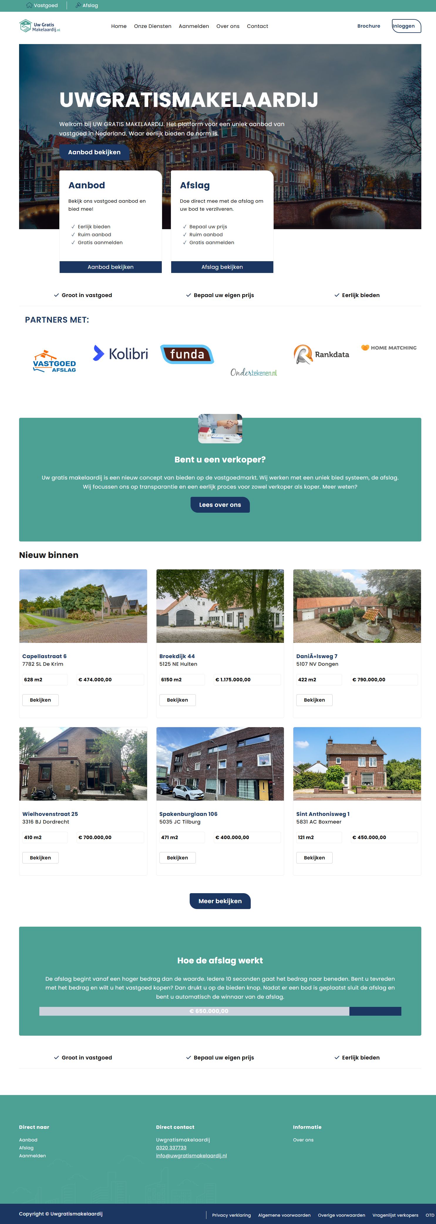 Screenshot van de website van uwgratismakelaardij.nl