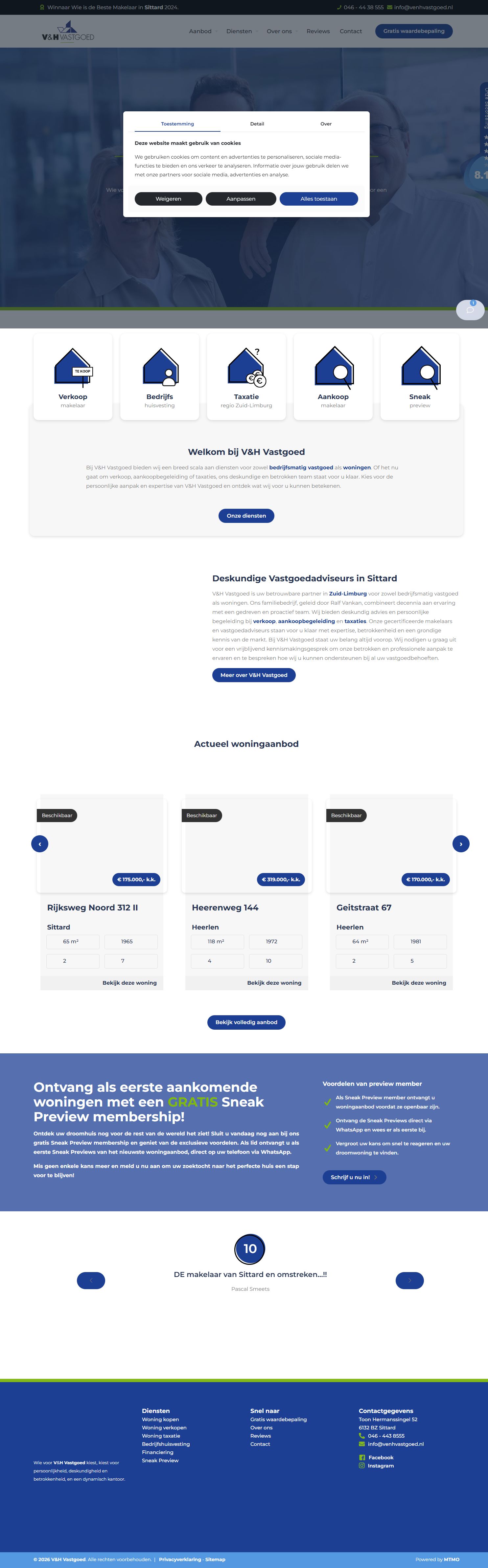 Screenshot van de website van www.venhvastgoed.nl