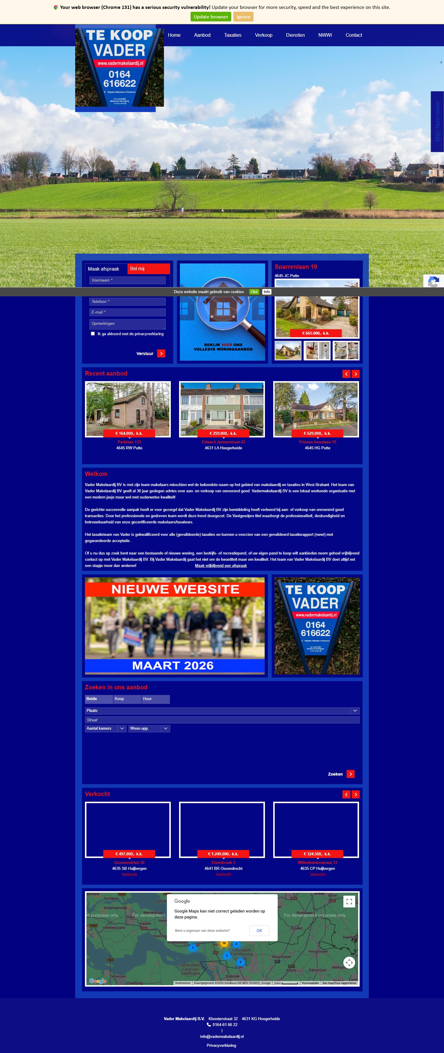 Screenshot van de website van www.vadermakelaardij.nl