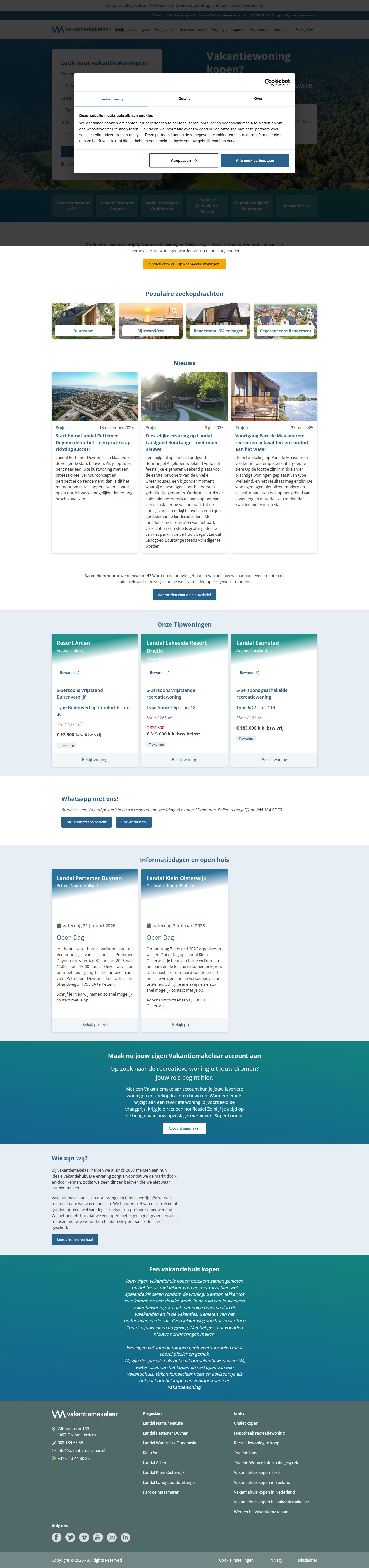 Screenshot van de website van www.vakantiemakelaar.nl