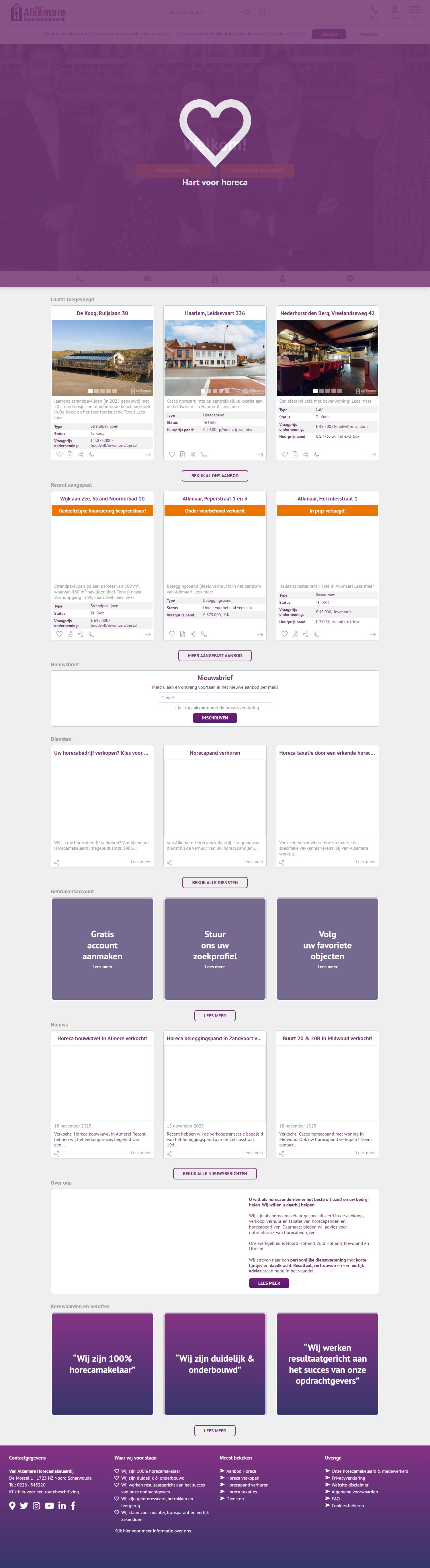 Screenshot van de website van www.vanalkemare.nl
