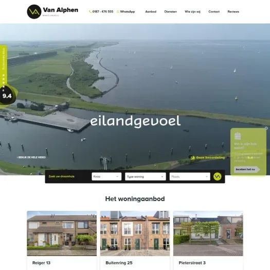 Screenshot of the website of www.vanalphenmakelaardij.nl