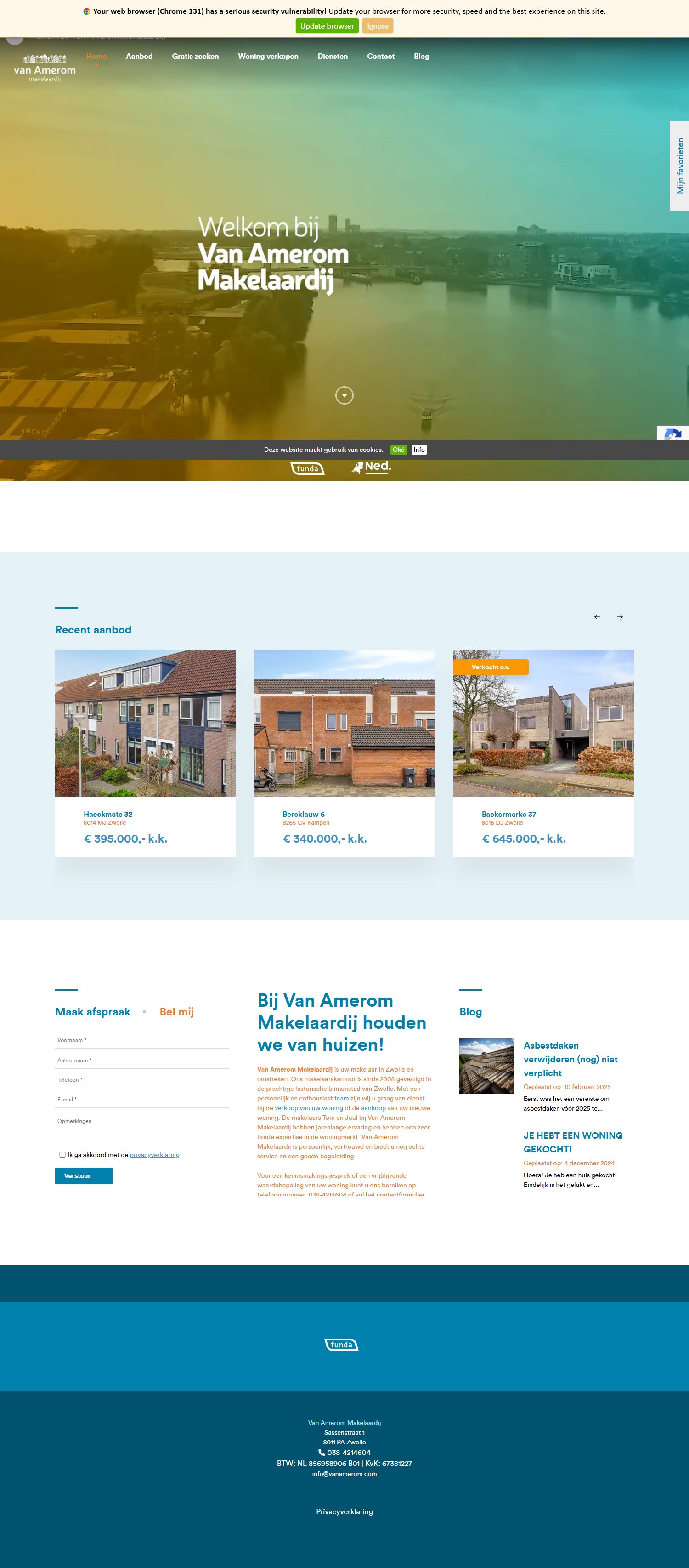 Screenshot van de website van www.vanamerom.com