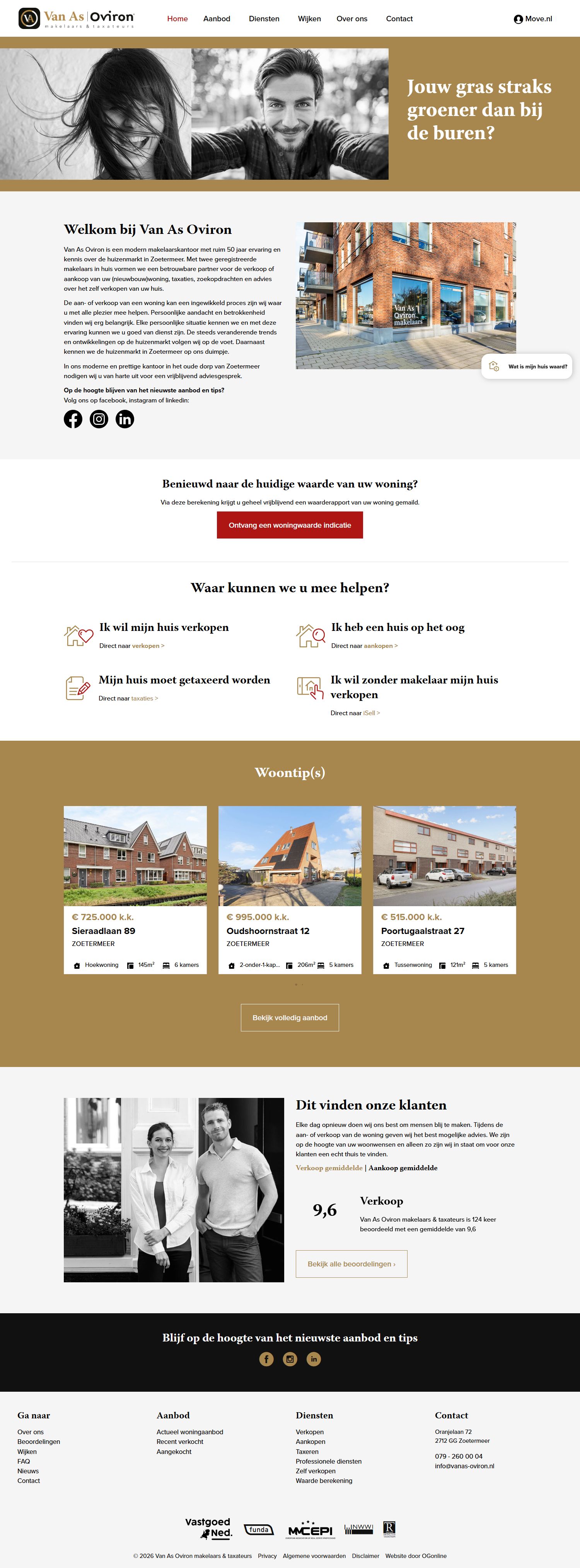 Screenshot van de website van www.vanas-oviron.nl