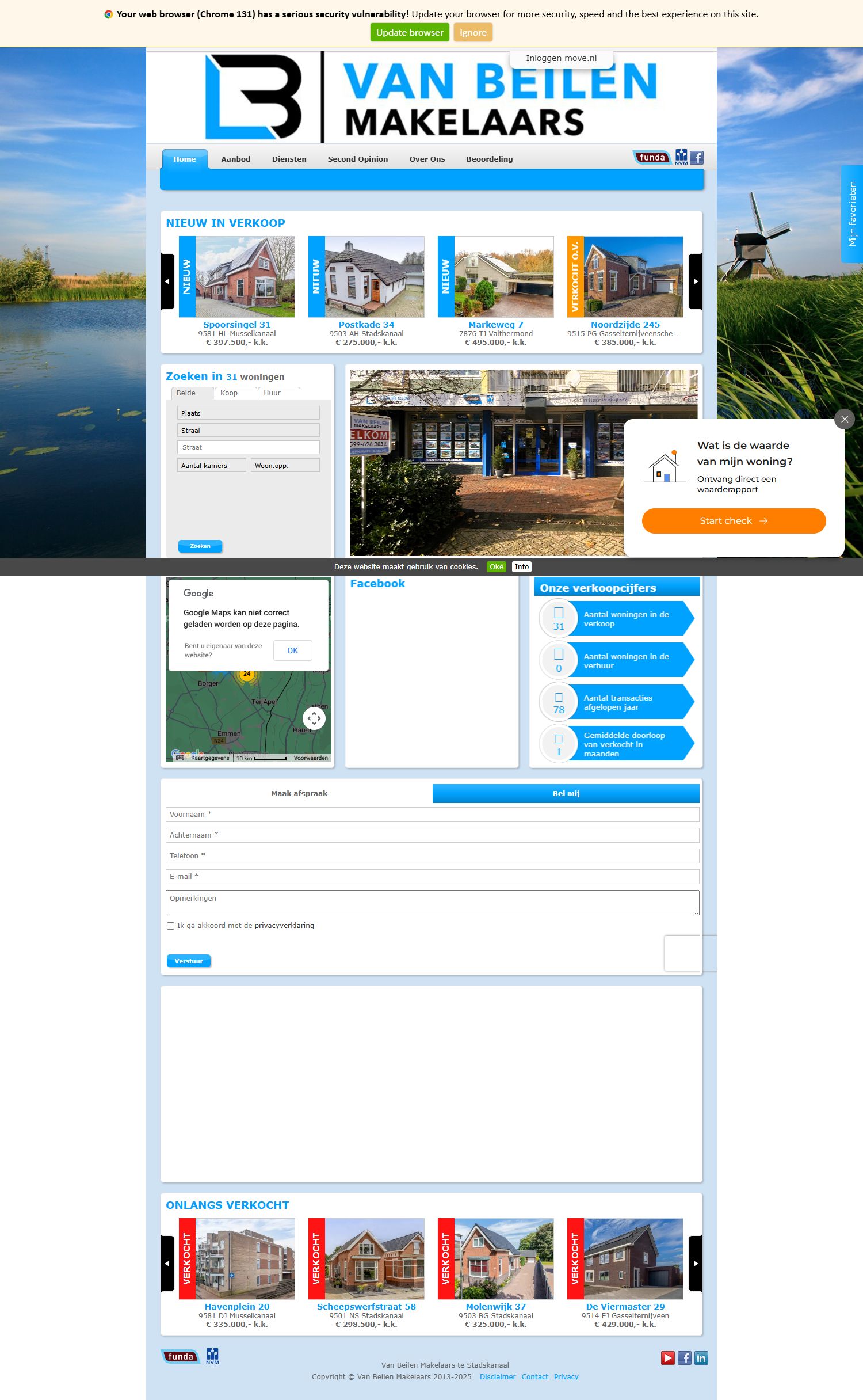 Screenshot van de website van www.vanbeilenmakelaars.nl