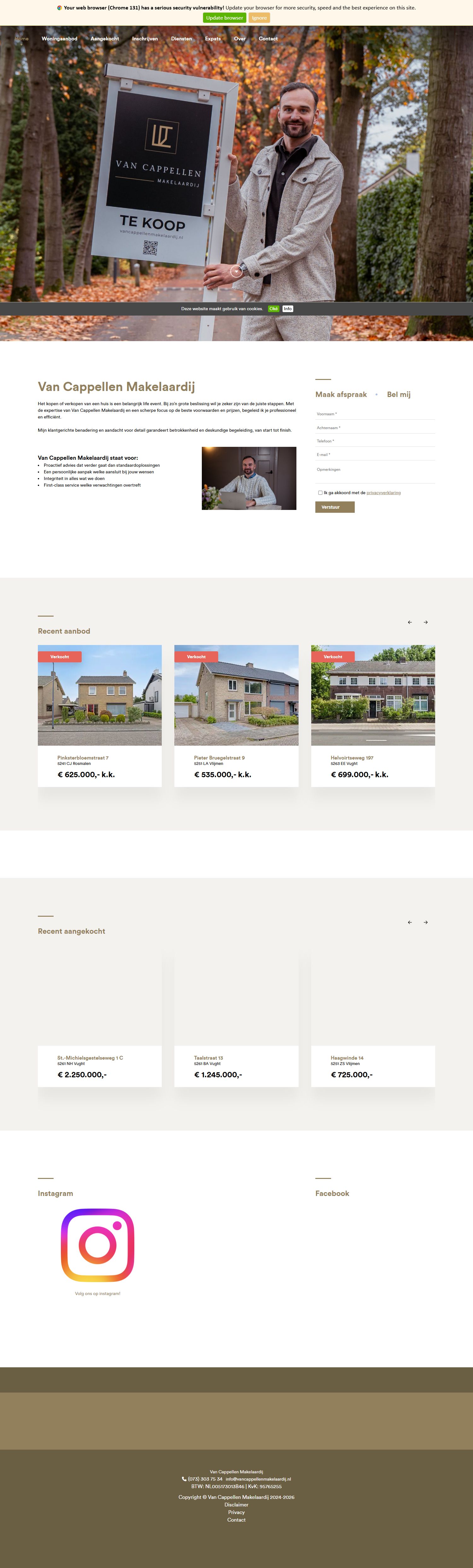 Screenshot van de website van www.vancappellenmakelaardij.nl