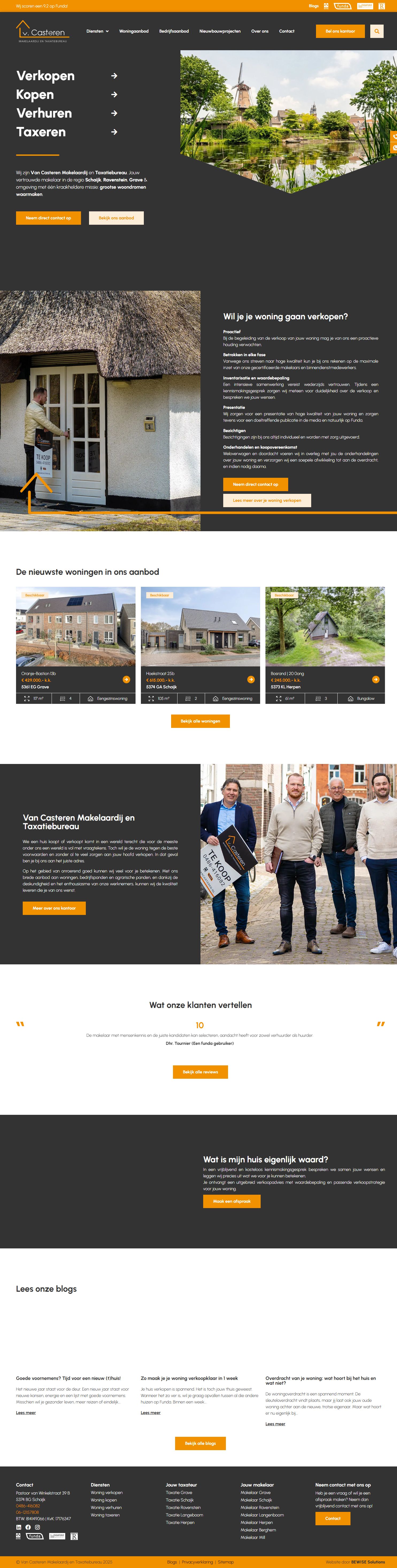 Screenshot van de website van www.vancasteren.nl