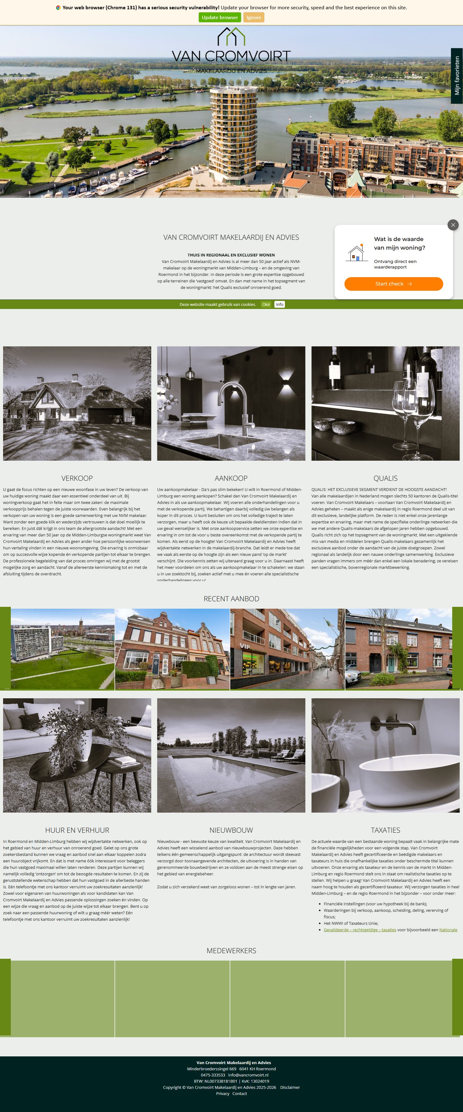 Screenshot van de website van www.vancromvoirt.nl