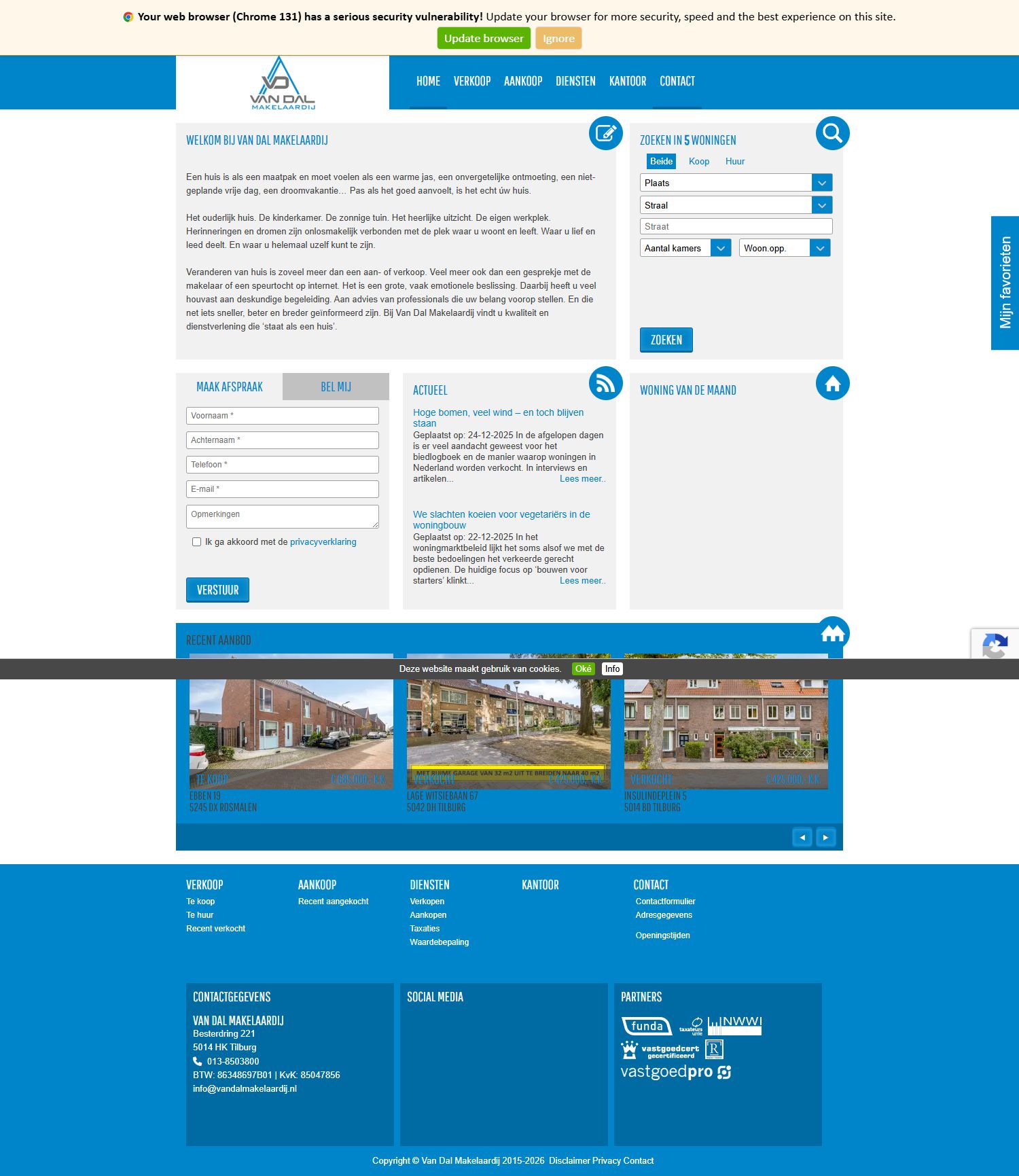 Screenshot van de website van www.vandalmakelaardij.nl