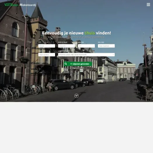 Screenshot van de website van www.vandalenmakelaardij.nl
