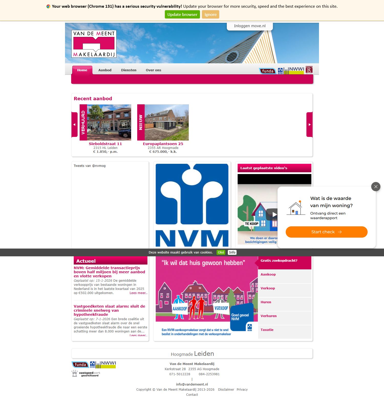 Screenshot van de website van www.vandemeent.nl