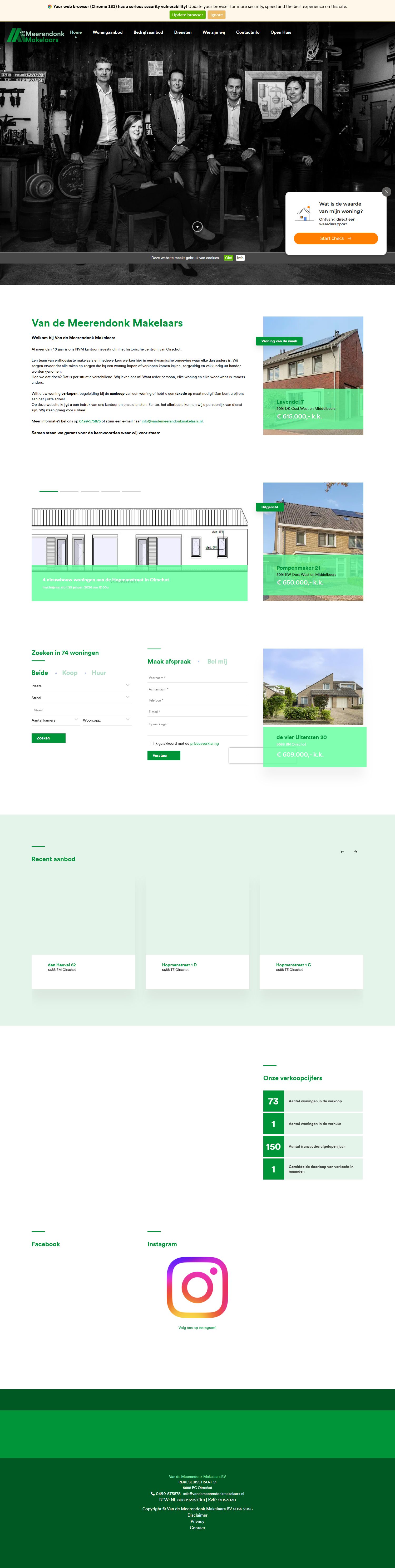 Screenshot van de website van www.vandemeerendonkmakelaars.nl