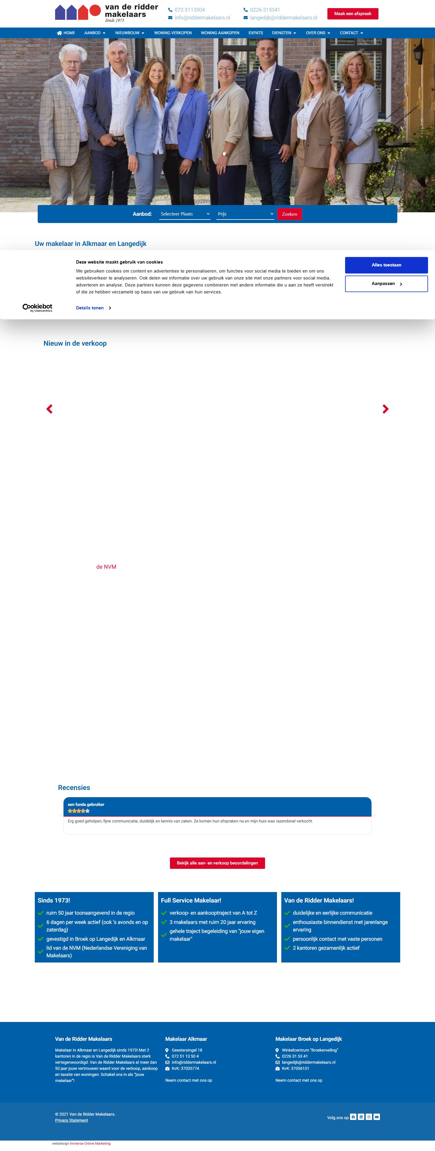 Screenshot van de website van www.riddermakelaars.nl
