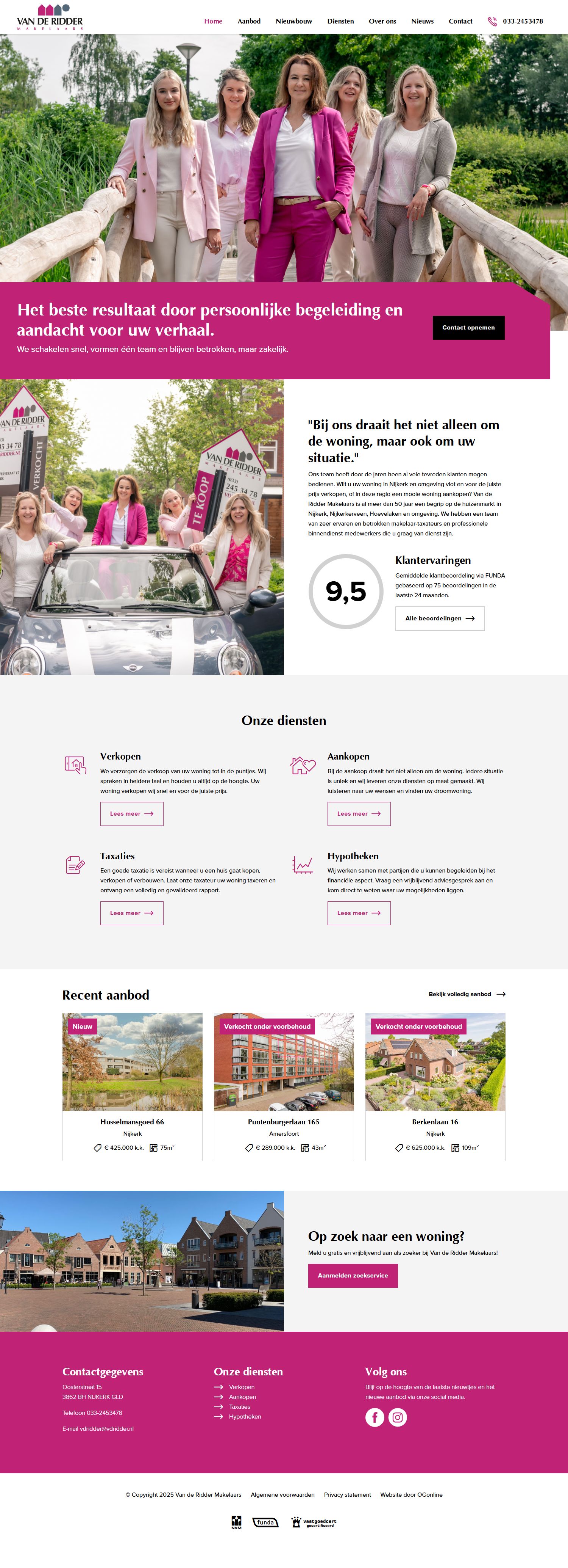 Screenshot van de website van www.vdridder.nl