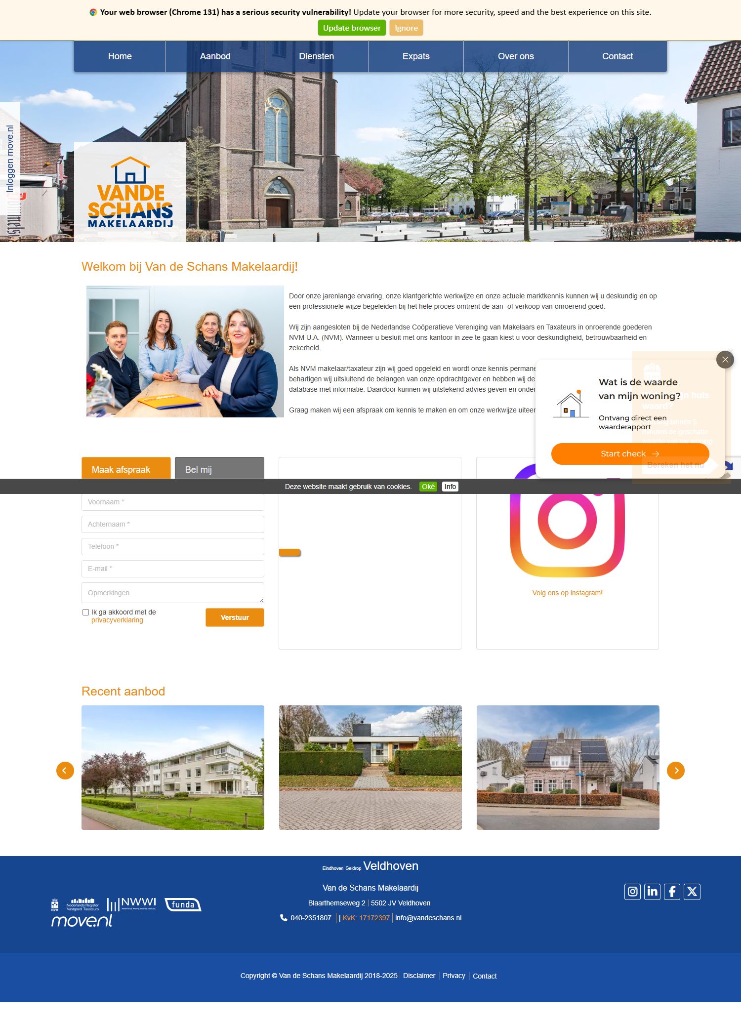 Screenshot van de website van www.vandeschans.nl