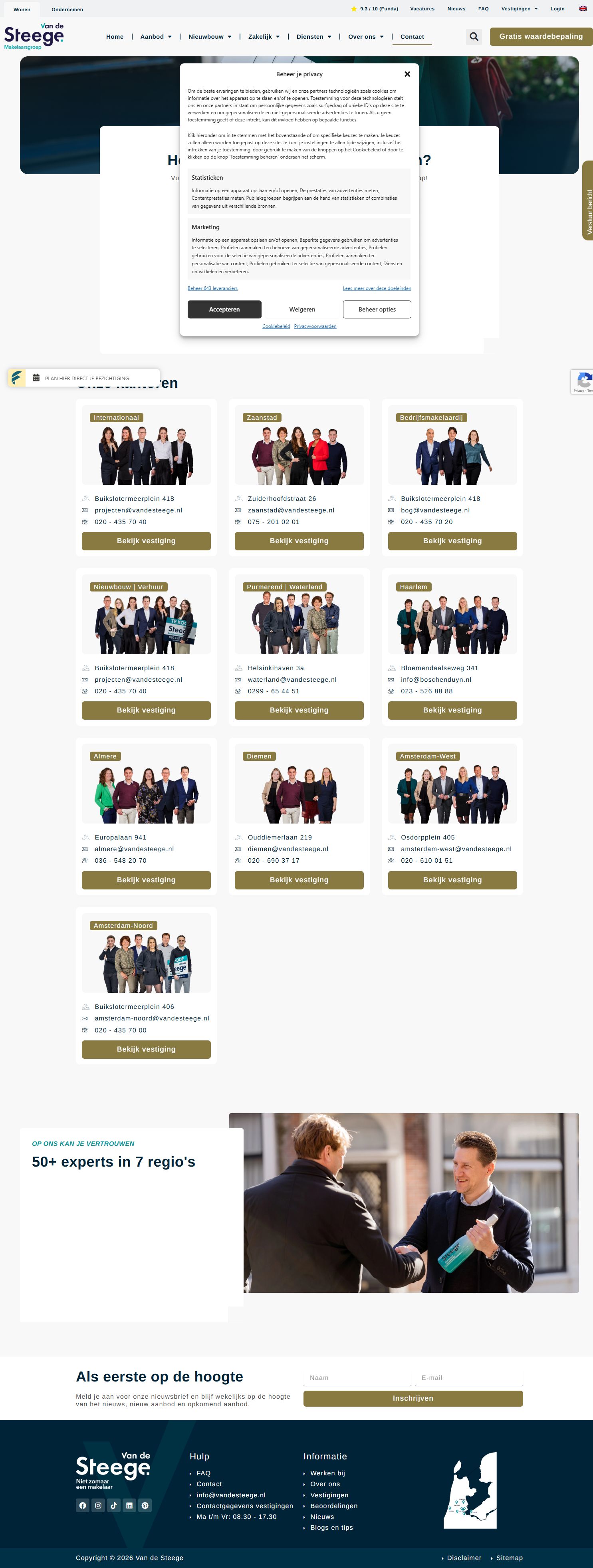 Screenshot van de website van vandesteege.nl
