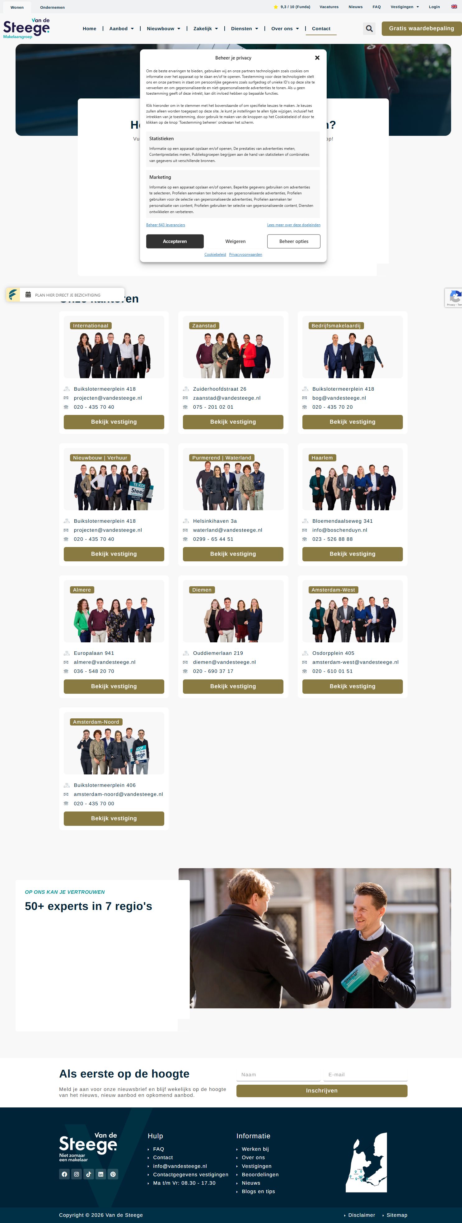 Screenshot van de website van www.vandesteege.nl