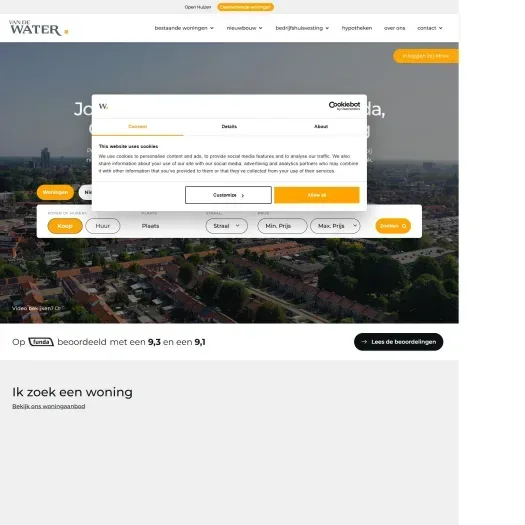 Screenshot van de website van www.vandewatergroep.nl
