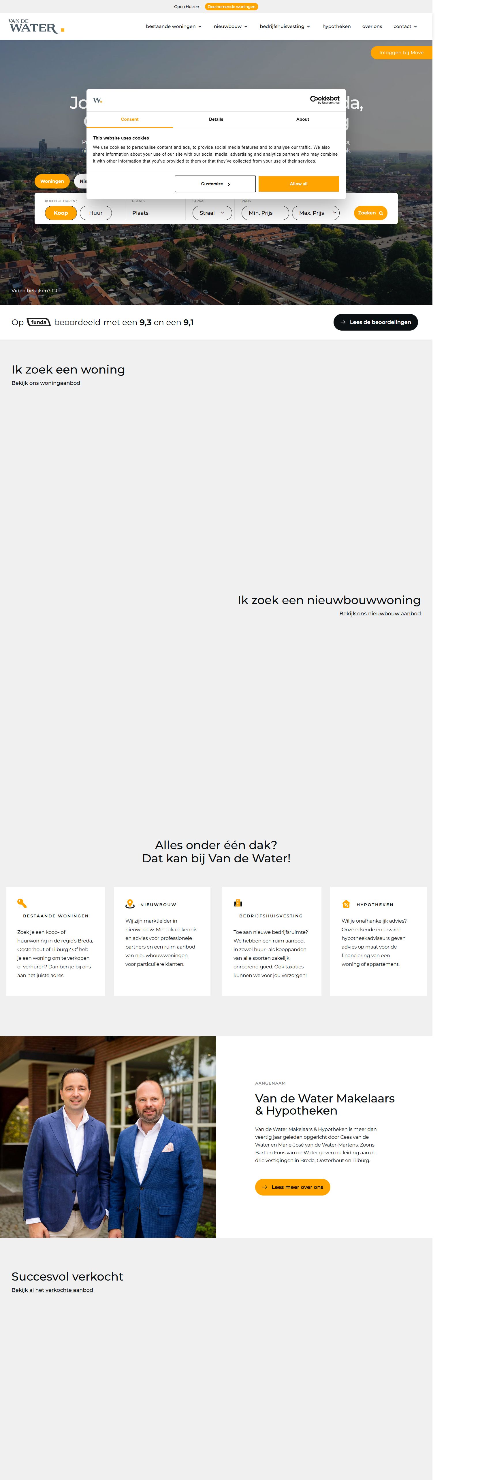 Screenshot van de website van www.vandewatergroep.nl