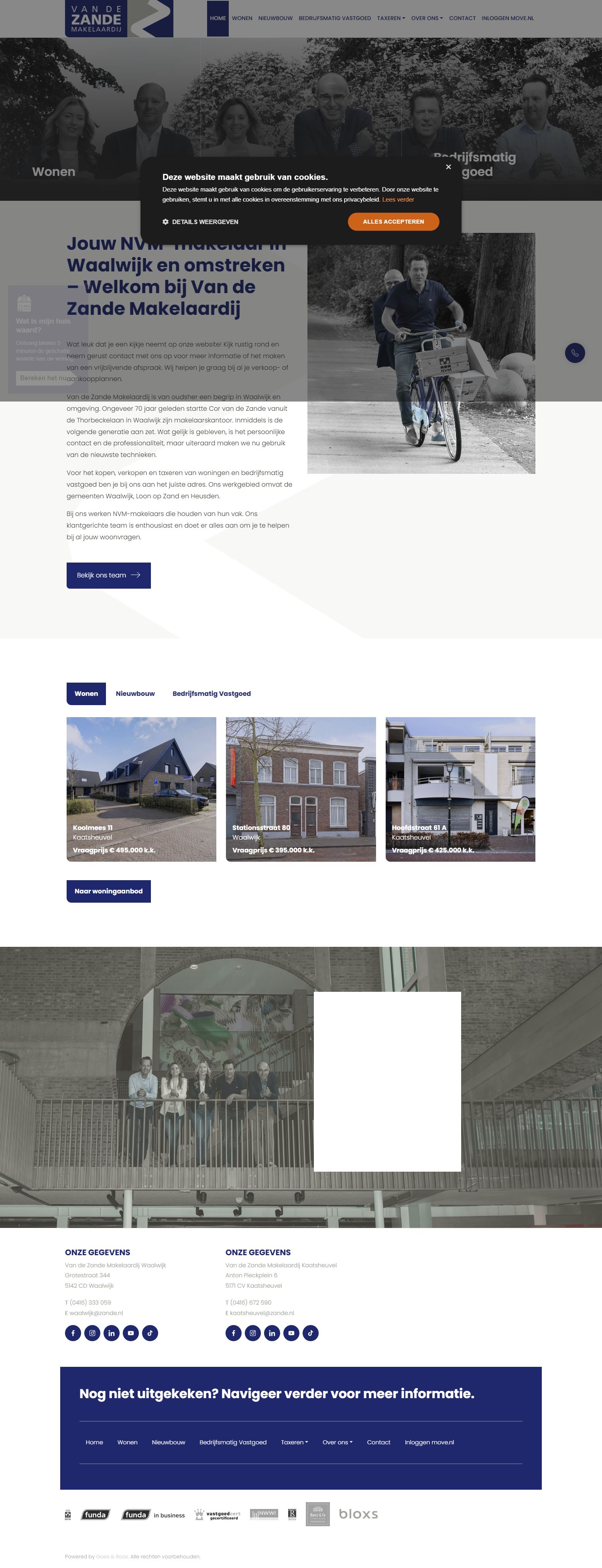 Screenshot van de website van www.zande.nl