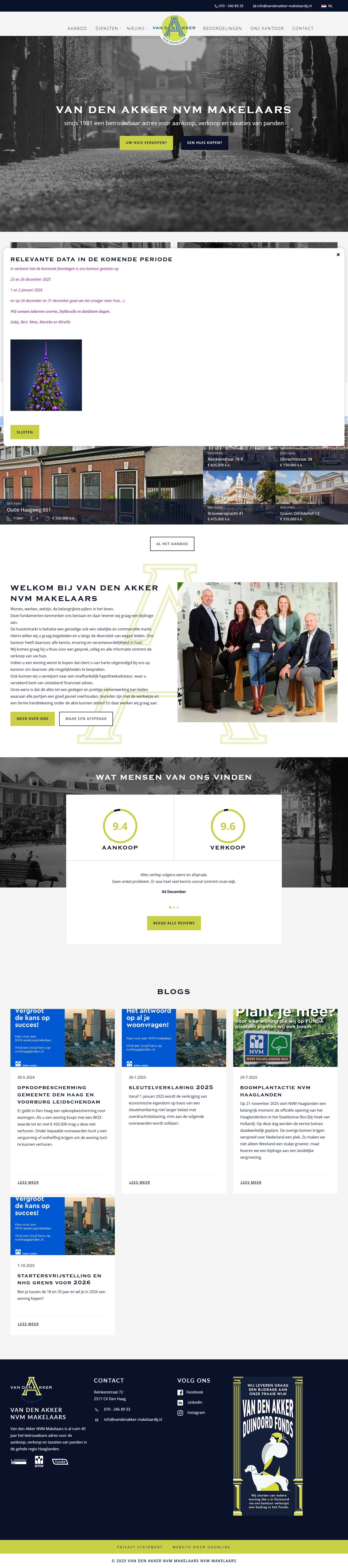Screenshot van de website van www.vandenakker-makelaardij.nl