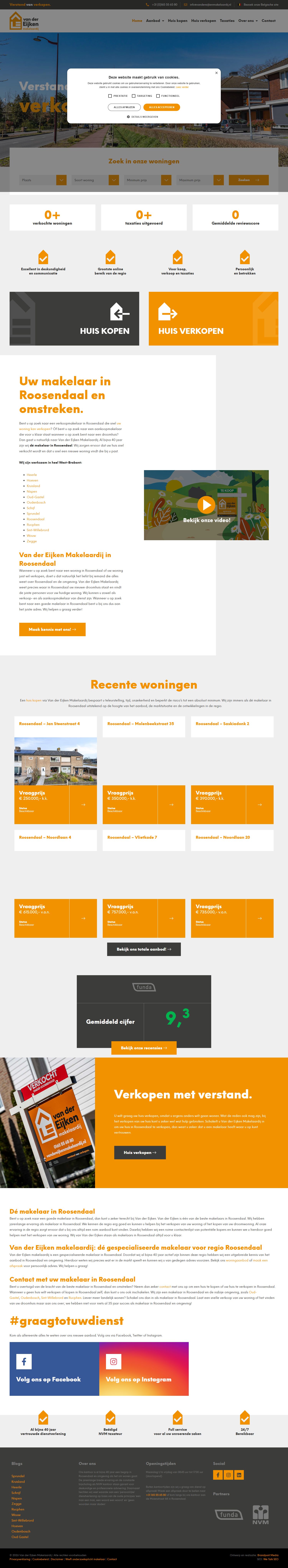 Screenshot van de website van www.vandereijkenmakelaardij.nl