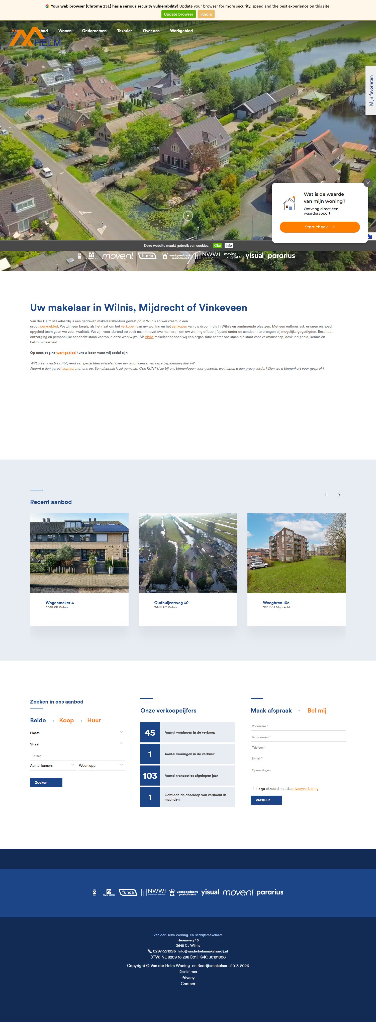 Screenshot van de website van www.vanderhelmmakelaardij.nl