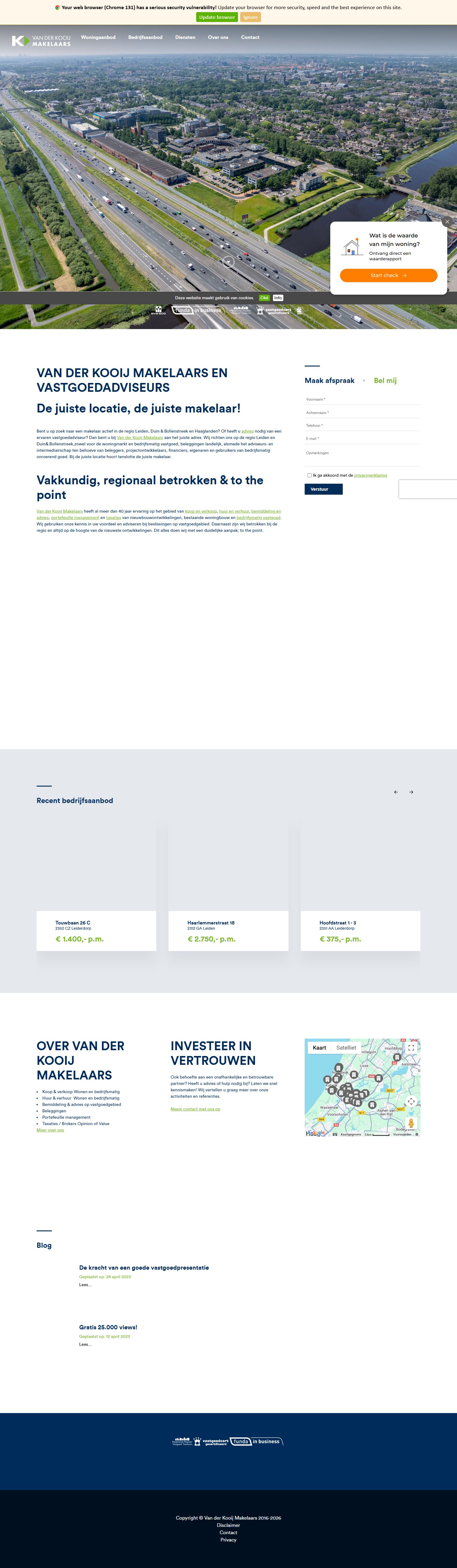 Screenshot van de website van www.vanderkooijmakelaars.nl