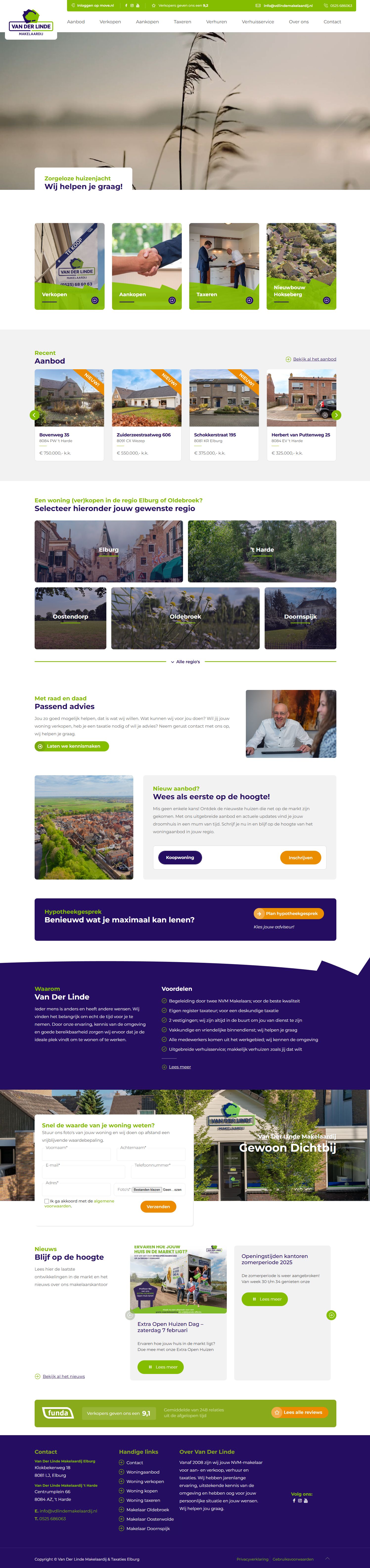 Screenshot van de website van www.vdlindemakelaardij.nl