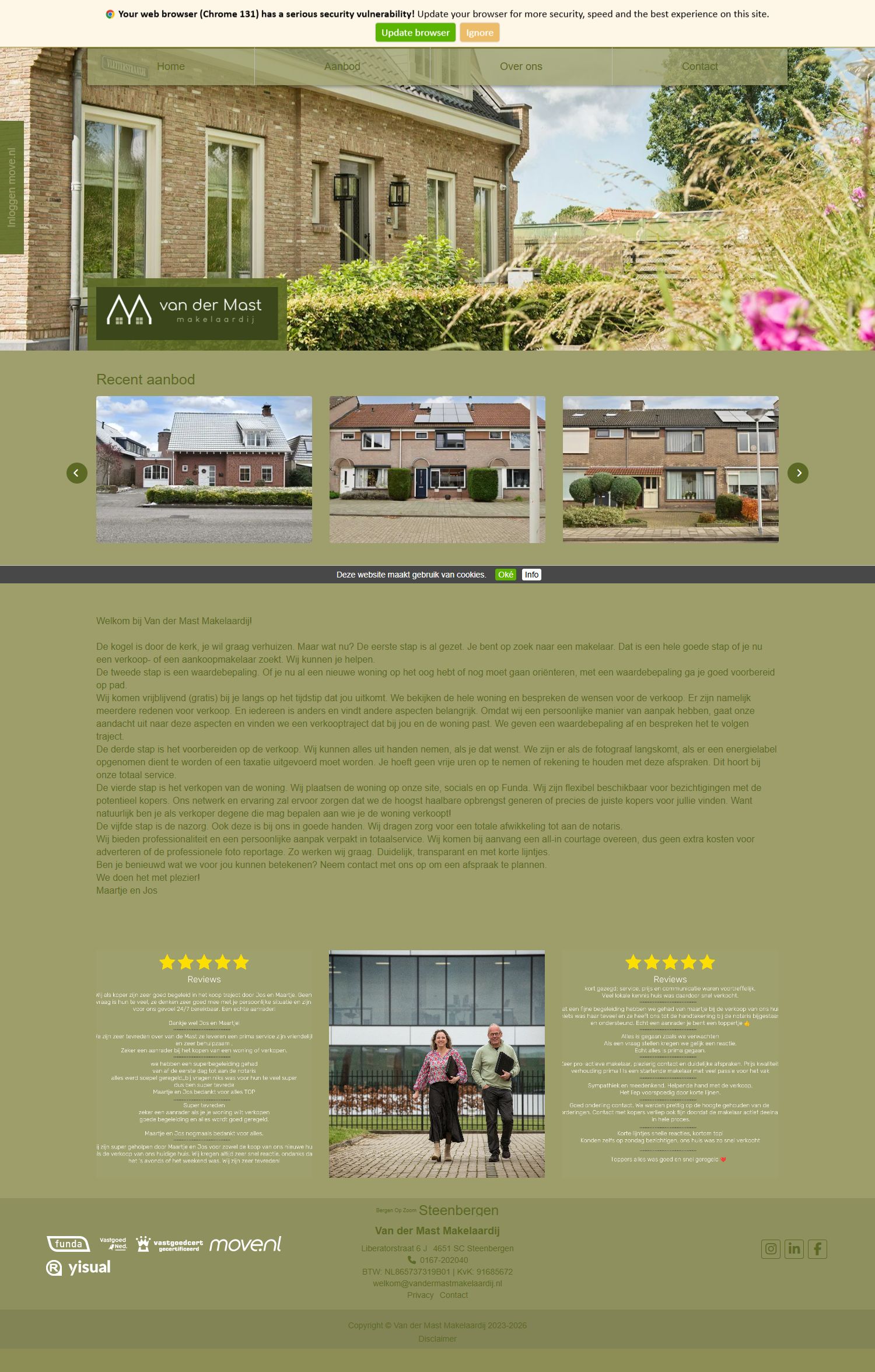 Screenshot van de website van www.vandermastmakelaardij.nl