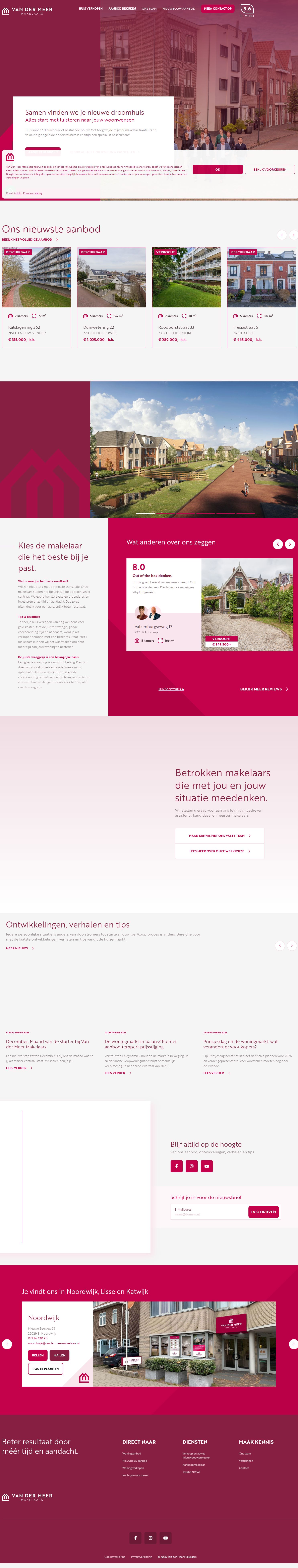 Screenshot van de website van www.vandermeermakelaars.nl