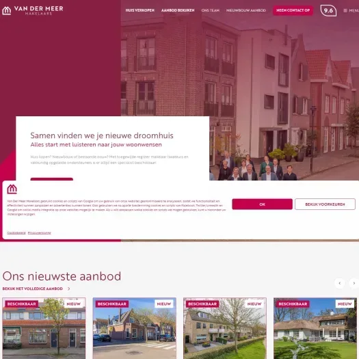 Screenshot van de website van www.vandermeermakelaars.nl