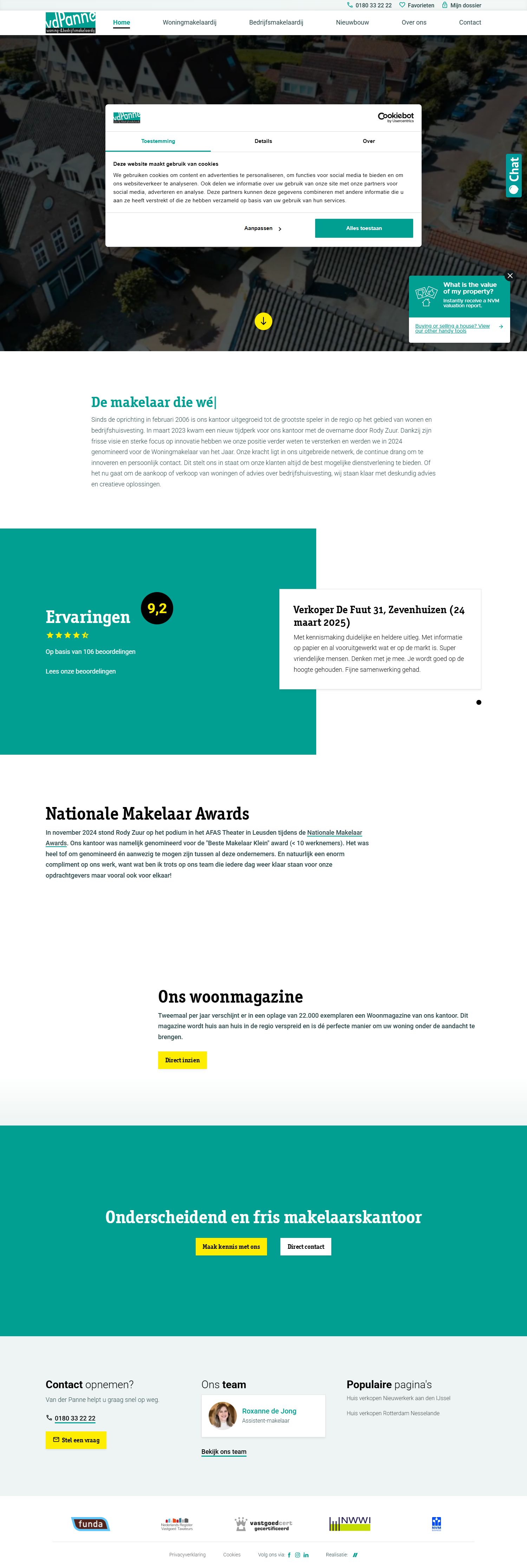 Screenshot van de website van www.vdpanne.nl