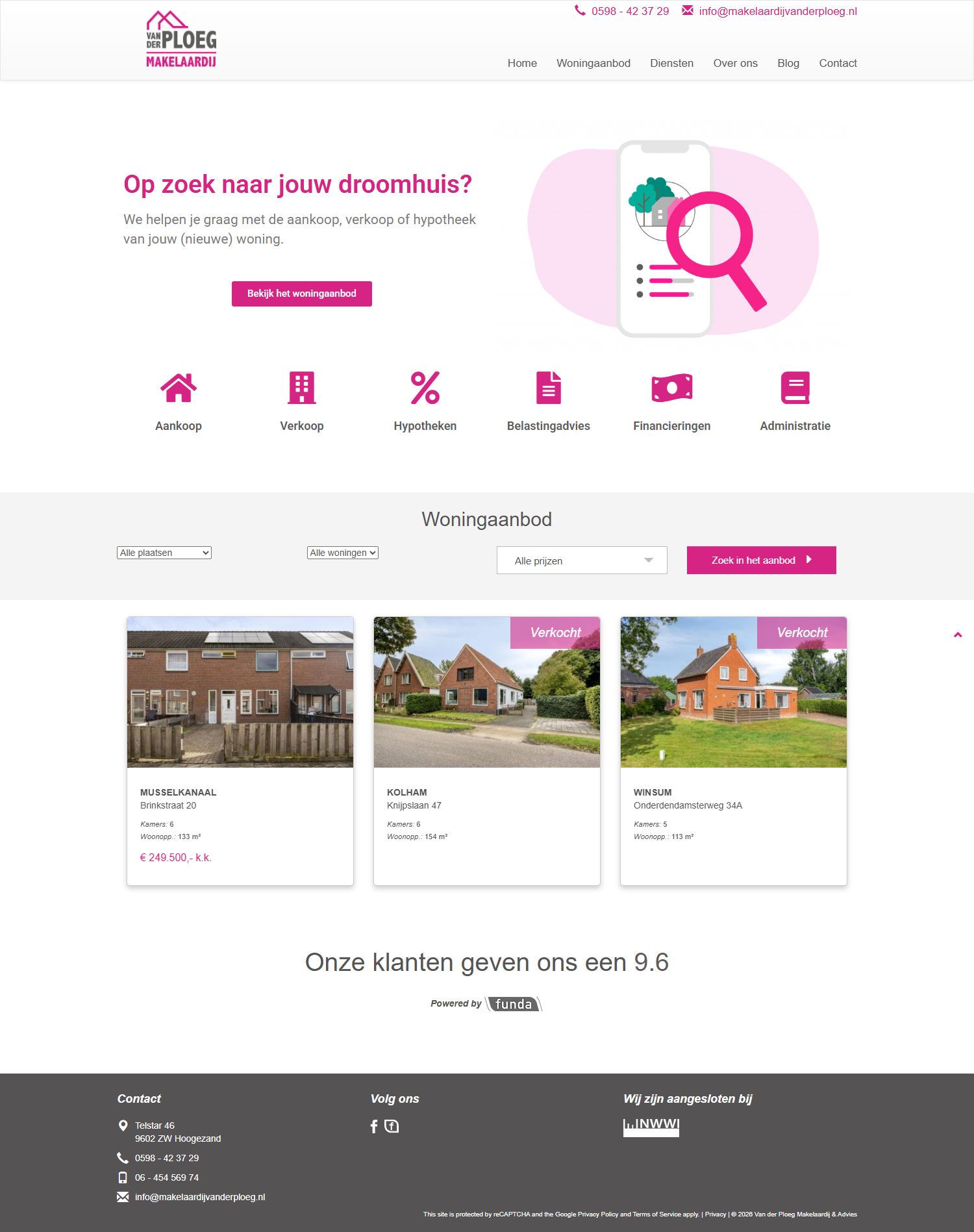 Screenshot van de website van www.vanderploeg-makelaardij.nl