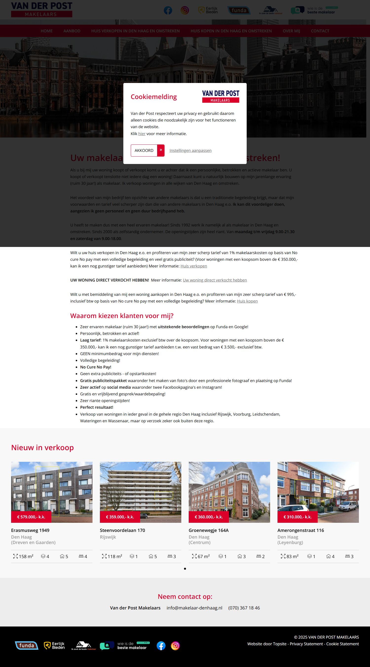 Screenshot van de website van www.makelaar-denhaag.nl