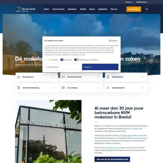 Screenshot of the website of www.vandersande.nl