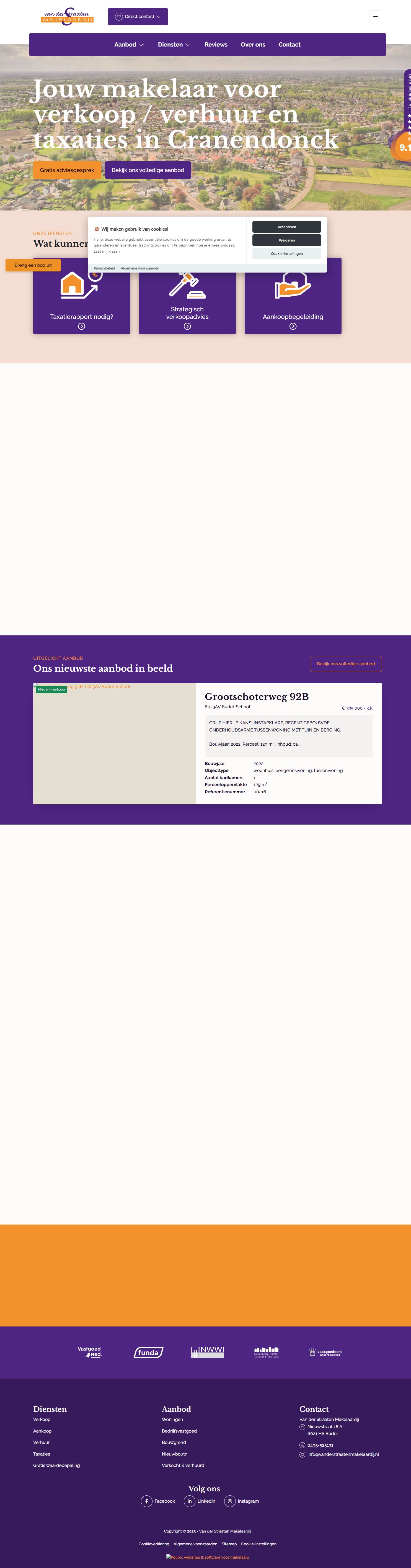 Screenshot van de website van www.vanderstraatenmakelaardij.nl