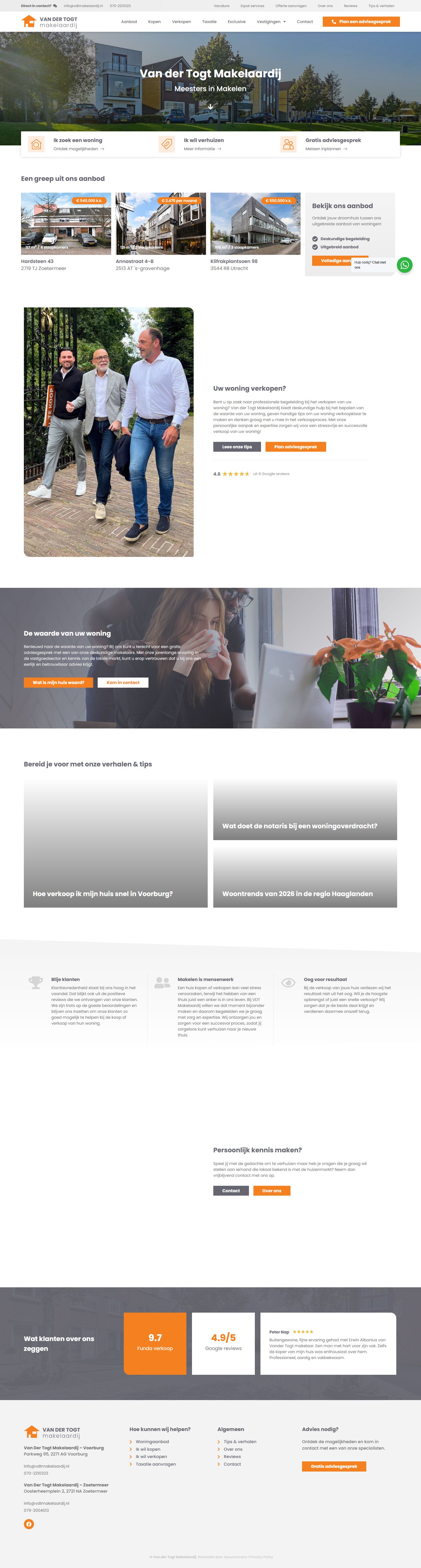 Screenshot van de website van www.vdtmakelaardij.nl