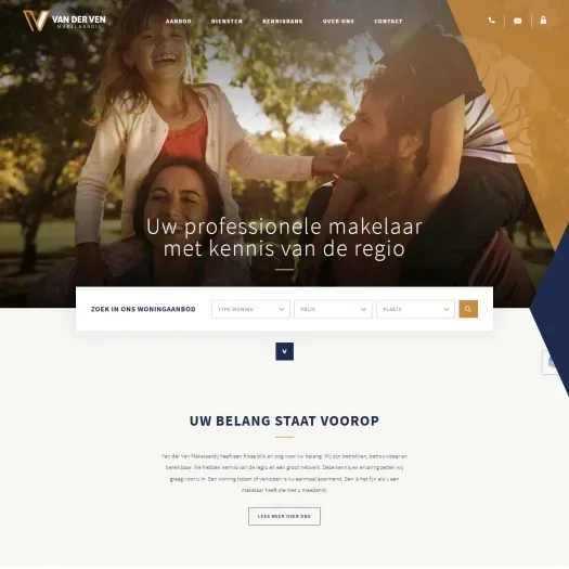 Screenshot van de website van vandervenmakelaardij.nl