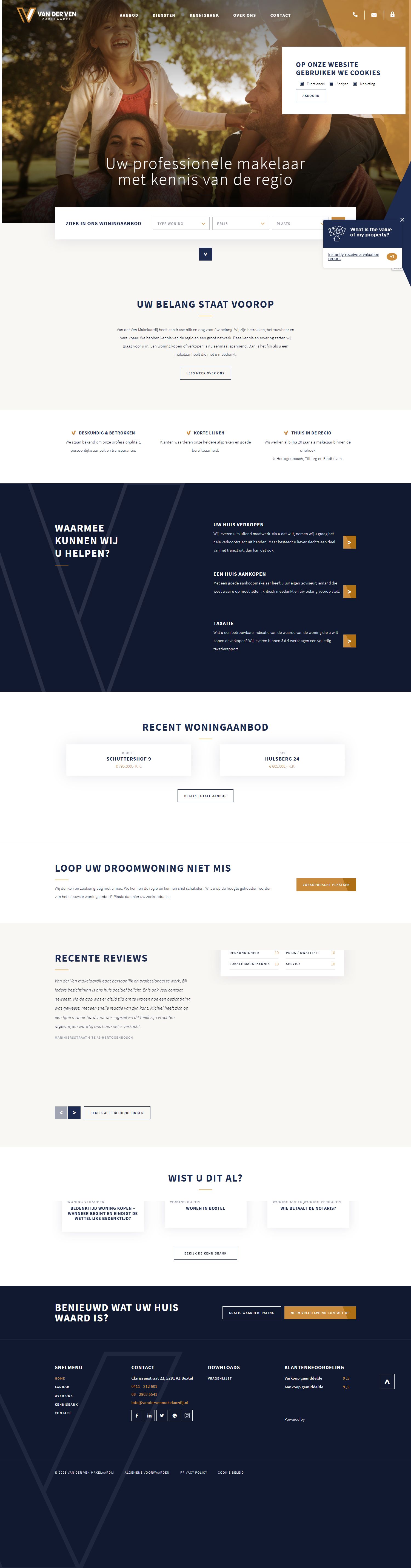 Screenshot van de website van vandervenmakelaardij.nl