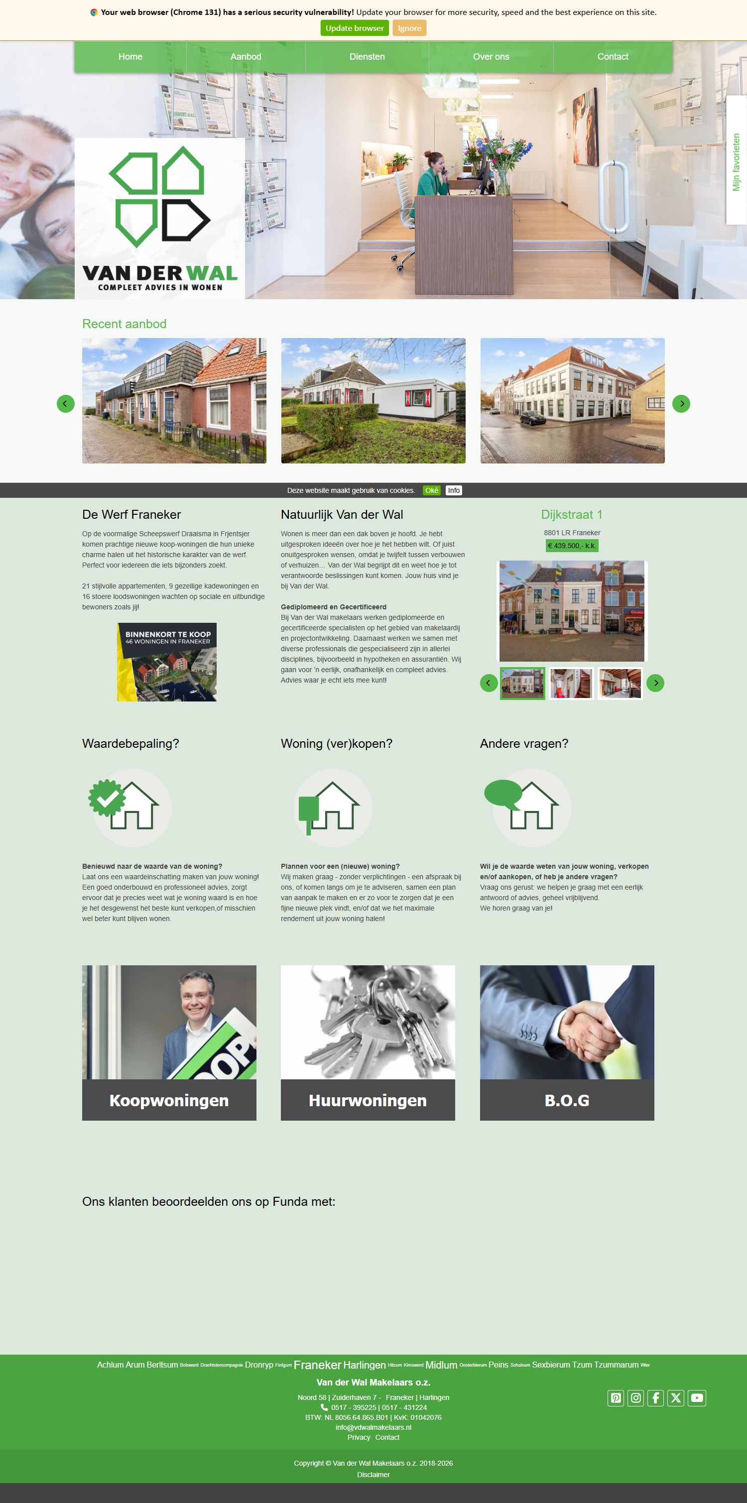 Screenshot van de website van www.vanderwalmakelaars.nl