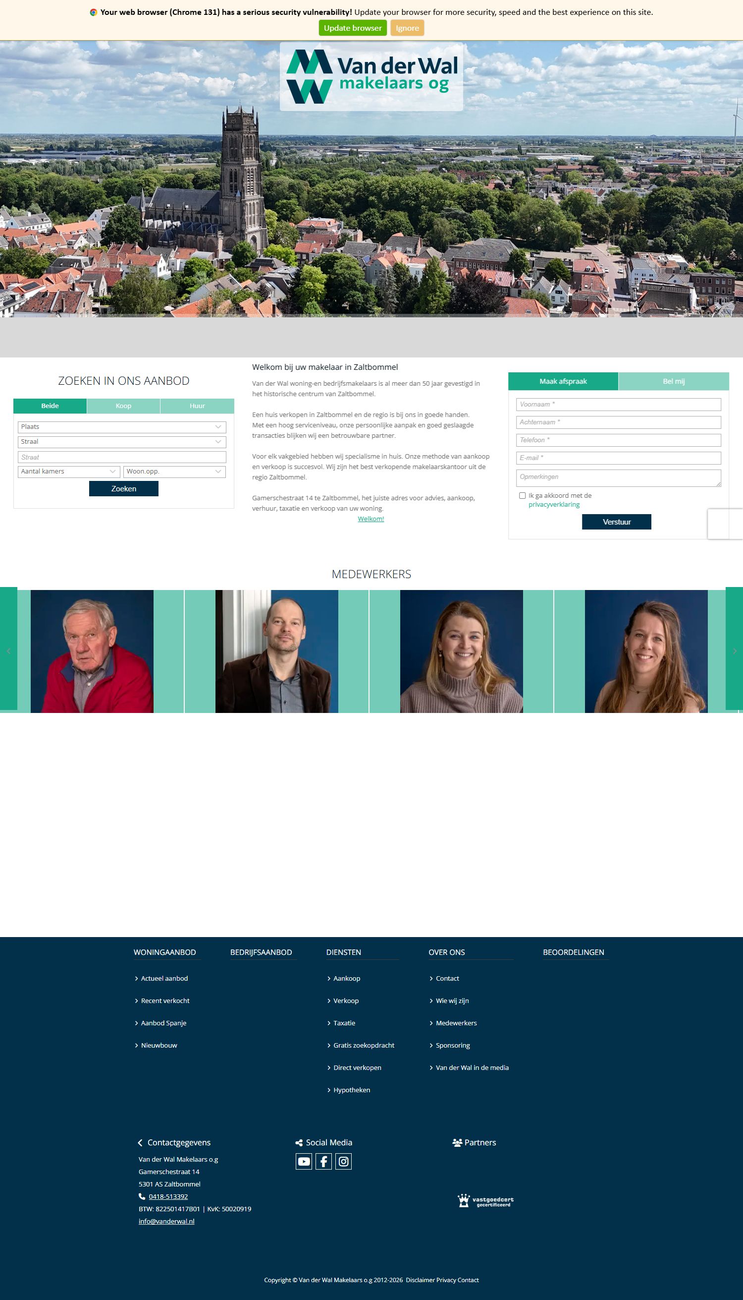 Screenshot van de website van www.vanderwal.nl
